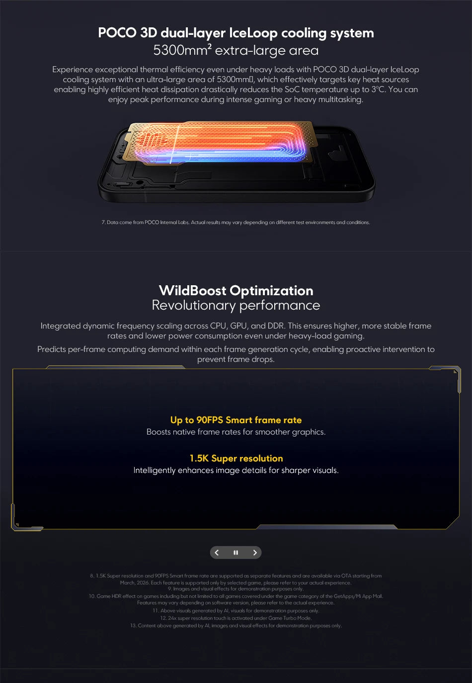 Global Version POCO X8 Pro Smartphone MTK Dimensity 8500-Ultra 6500mAh Battery 6.59" 1.5K 120Hz AMOLED Display 50MP Camera showcasing POCO 3D dual-layer IceLoop cooling and WildBoost optimization for high performance.
