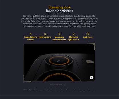 Close-up view of the camera module and dynamic RGB light effects on the Global Version POCO X8 Pro Smartphone MTK Dimensity 8500-Ultra 6500mAh Battery 6.59" 1.5K 120Hz AMOLED Display 50MP Camera showcasing customizable racing aesthetics.