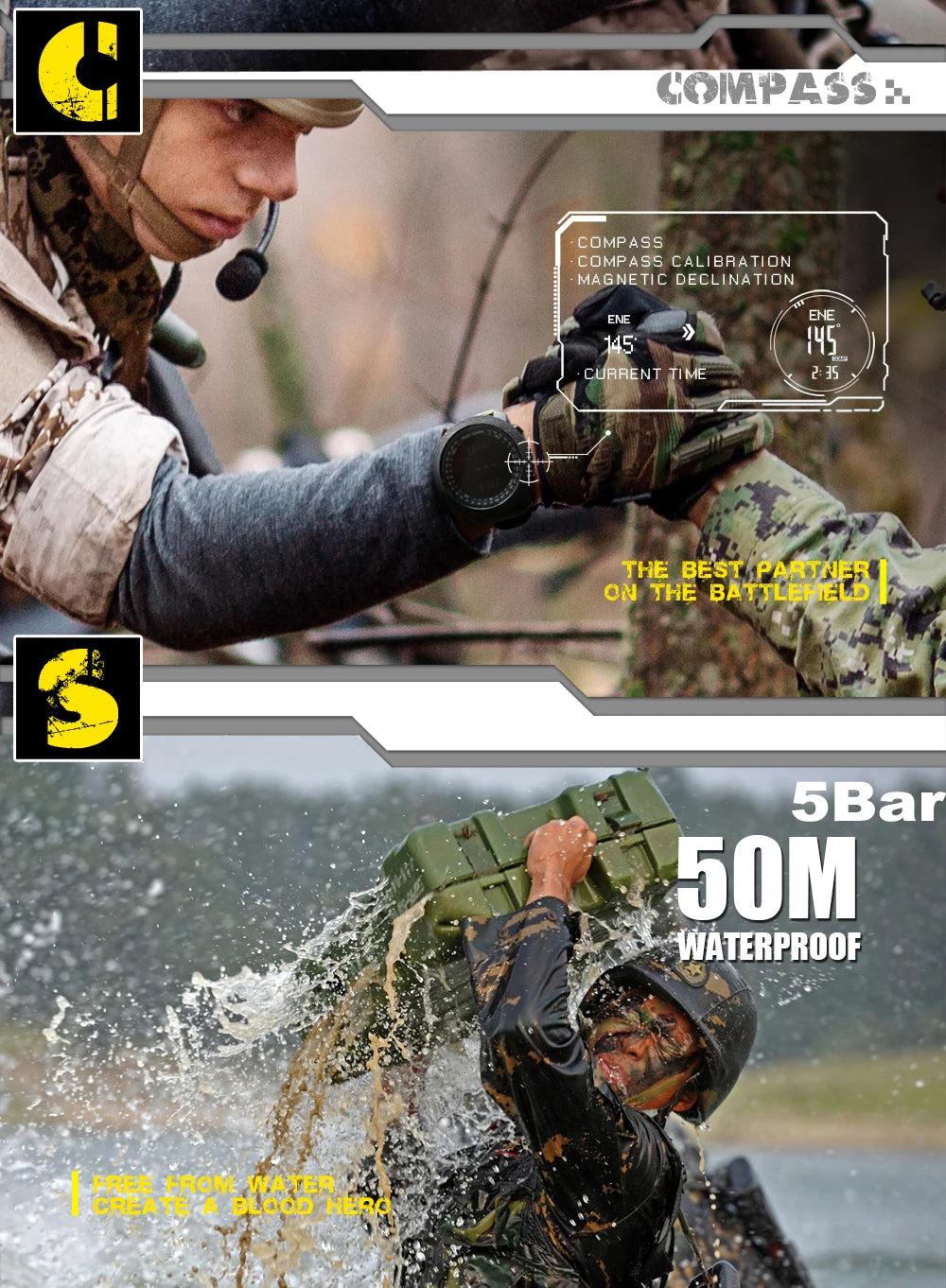 NORTH EDGE Men's sport Digital watch Hours Running Swimming Military Army watches Altimeter Barometer Compass waterproof 50m.