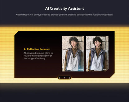 AI Creativity Assistant feature on Global Version POCO X8 Pro Smartphone MTK Dimensity 8500-Ultra 6500mAh Battery 6.59" 1.5K 120Hz AMOLED Display 50MP Camera removing glare to enhance photo clarity with before and after comparison.